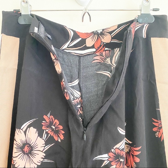 Eva Longoria Floral Ribbon Stripe Wide Leg Crepe Trouser Pant Black Pink 6 - Picture 9 of 12